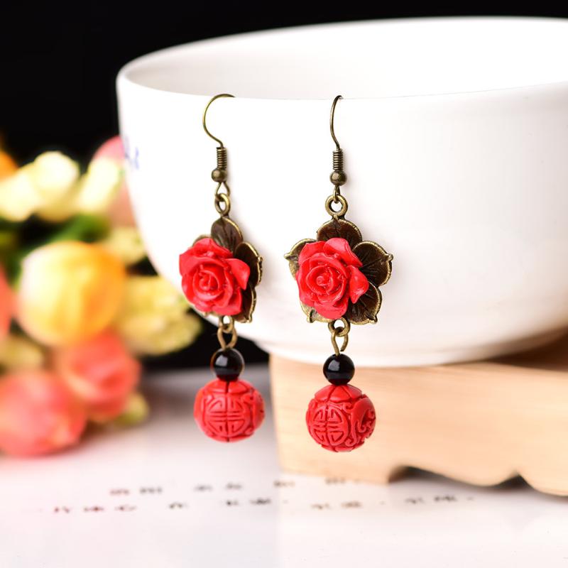 

Dangle Earrings Hanging Women Ethnic Red Stone Drop Earrings Vintage Jewelry Fashion Flower Party Dropshopping 2020