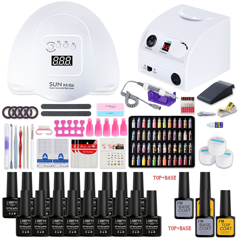 

Nail Set 54W LED Lamp For Manicure Set 35000RPM Nail Drill Machine 18/12 Gel Polish Art Decorations tool Kit