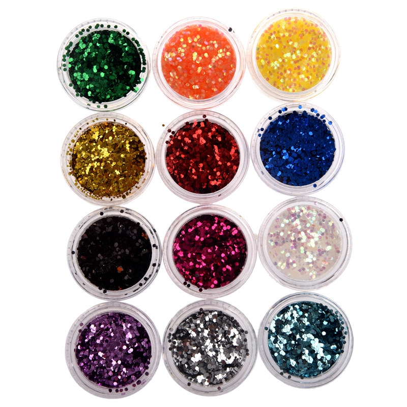 

12 Color Acrylic Uv Gel Nail Art glitter sequins six angle-ABVP, 12 colors