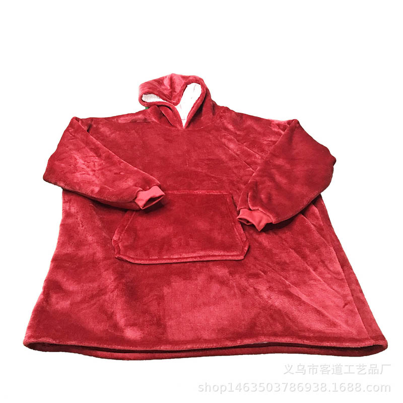 

Coral Fleece Red Grey Blanket With Sleeves Microfiber Plush Super Soft Warm Outdoor Pocket Hoodie Adult Winter Hooded TV Blanket