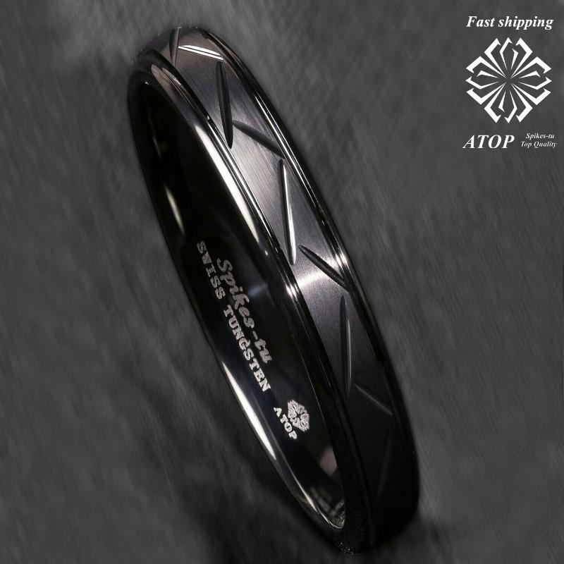 

6mm Dome Black Warrior Brushed Center Tungsten Ring Bridal Band ATOP Jewelry