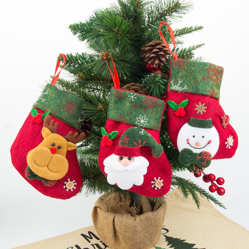 

12pcs Small Christmas Stocking Pendant Santa Claus Snowman Elk Candy Gift Storage Bag Christmas Tree Fireplace Hanging Decoratio