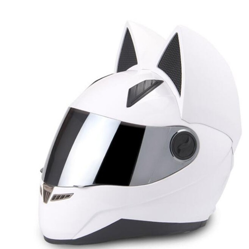

NITRINOS Brand Men Women Personality Cat Helmet Motorcycle Helmet Capacete DOT White Full Face Racing