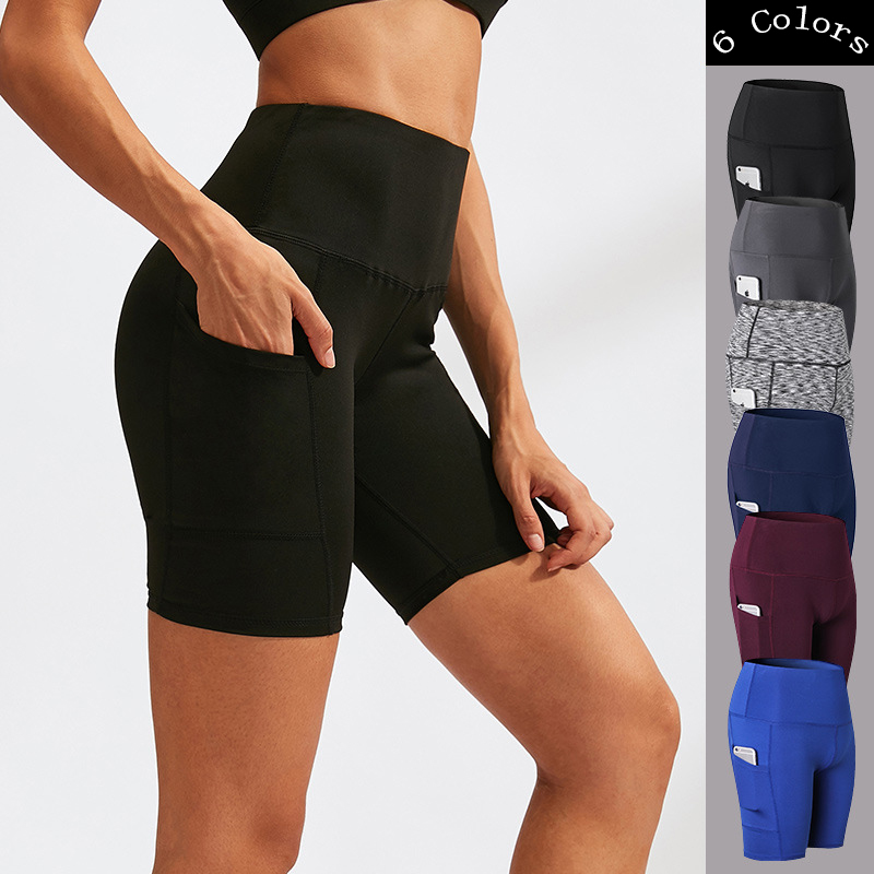 

Women's Shorts High Waist Yoga Short Side Pocket Workout Tummy Control Bike Shorts Running Exercise Spandex Leggings, Blue