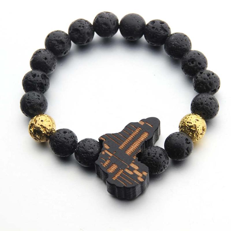 

Hot Sale Natural Stone Africa map Bracelet gold Stones Bracelet For Men Charm Howlite Stone And Volcanic Rock Lava