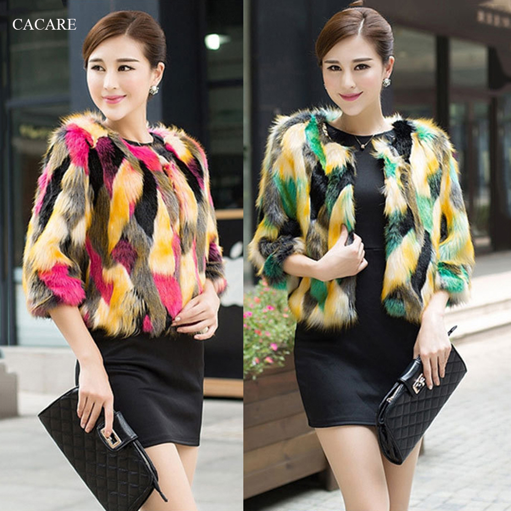 

Faux Fur Women Coat Winter Faker Fur Coats Jacket Colorful Fur 3/4 Sleeve 2 Choices F2974 Oversize S-4XL Covered Button, Green