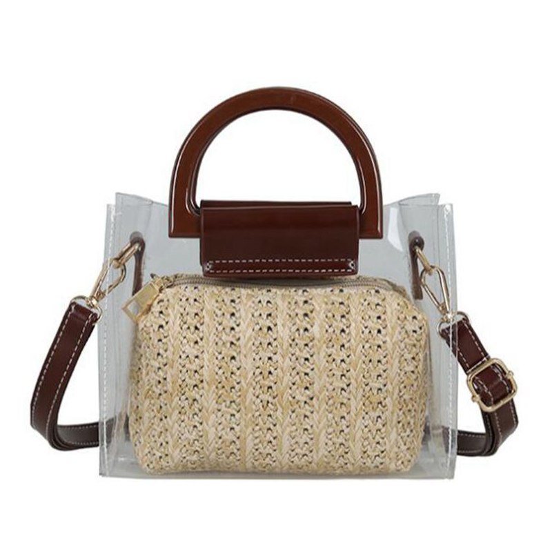 

Women Clear Bags Summer Straw Crossbody Shoulder Bags Two Piece Women Transparent Handbag Clutch Purse Khkai, Khaki