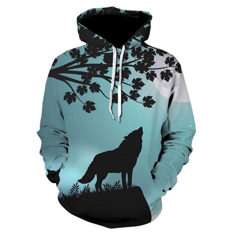 

new animal hoodies men women, Moon Howling Wolf printed hoodies, Unisex hooded coat for autumn and winter, We-267