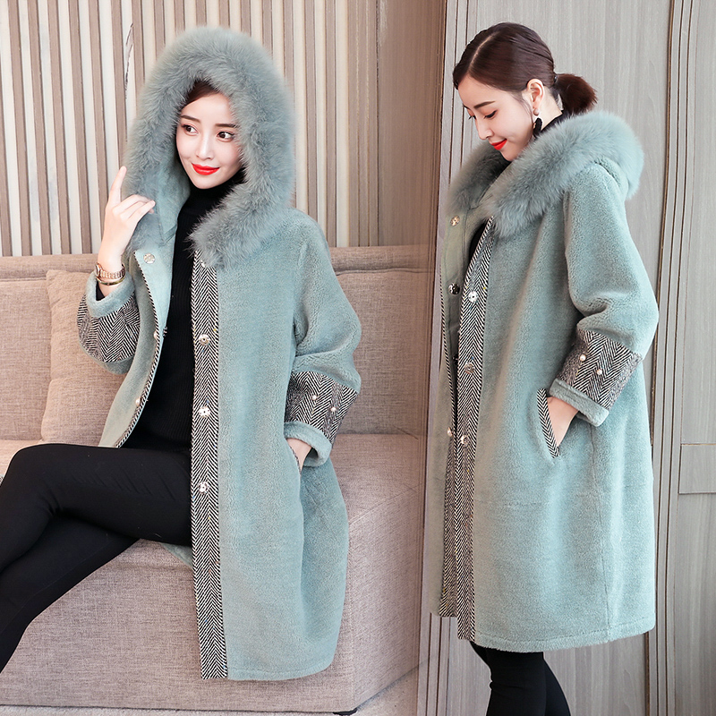 

2020 Women Winter Retro Loose Thick Warm Wool Coat Women' Faux Fur Coat Sleeve Fur Hooded Warm Cashmere Jacket Overcoat, As pic