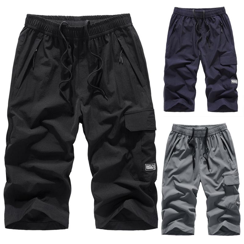 

Men's Summer Shorts Plus Size Thin Fast-drying Beach Casual Sports Calf-Length Pants Plus Size Fashion Style breathable Pants, Gray