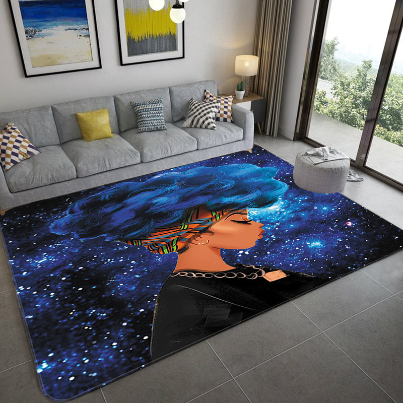 

3D Shaggy Fluffy Anti-Skid Area Floor Mat African American women Mat Dining Room Living Room Soft Child Bedroom Carpet, Ad-871