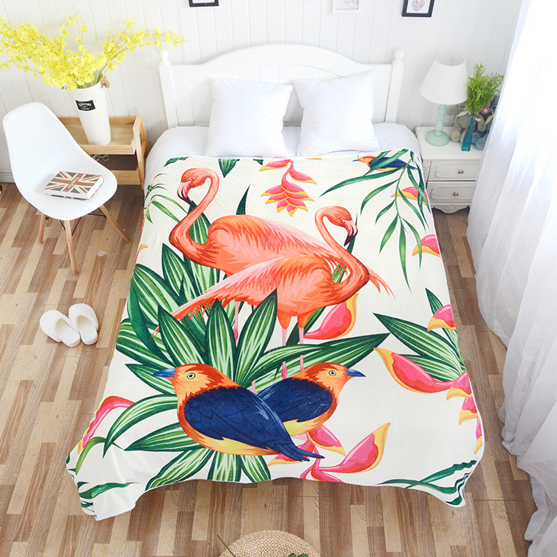 

Digital Printing Green Tropical Orange Flamingo Blanket Bohemian Coral Fleece Blanket Super Soft Bed Sofa Warm Throw Blankets