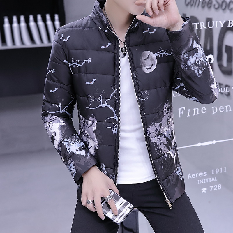 

2020 winter coat slim collar man print cotton trend warm coat, Shuimohua 5