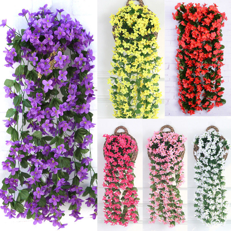 

4 petals Violet Plant Artificial Flower Decor Simulation Wall Hanging Basket Hanging Flower Home Decor Party Supplies 5 colors, Light pink