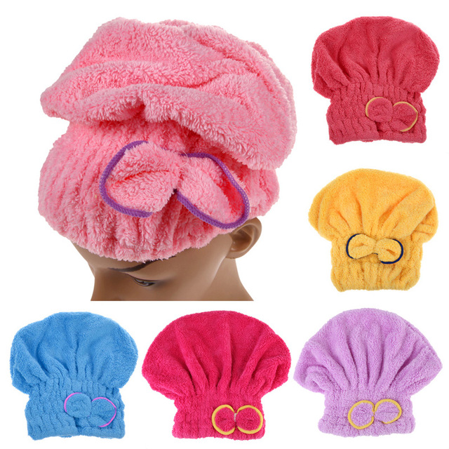 

Newest Microfibre After Shower Hair Drying Wrap Womens Girls Lady's Towel Quick Dry Hair Hat Cap Turban Head Wrap Bathing Tools, Pink