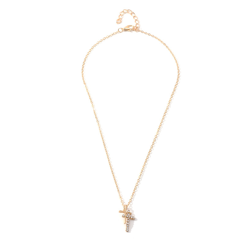 

Alloy Double Cross Zircon Pendant Necklace For Women Jewelry Collares Friends Chains Accessories Aesthetics Suspension XL10202
