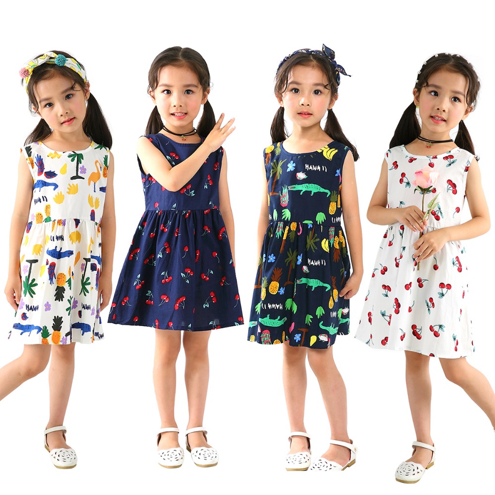 

2020 Summer Girl Dress Sleeveless Backless Berry Kid For Elegent Cotton party Children Clothes