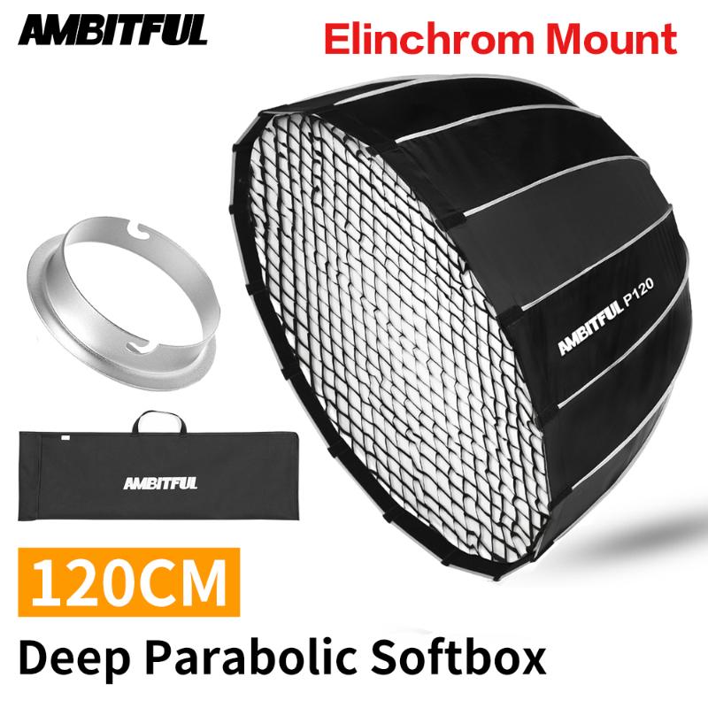 

AMBITFUL P120 Portable 120CM 16 Metal Rods Deep Parabolic Softbox with Honeycomb Grid Elinchrom Mount Studio Flash Softbox