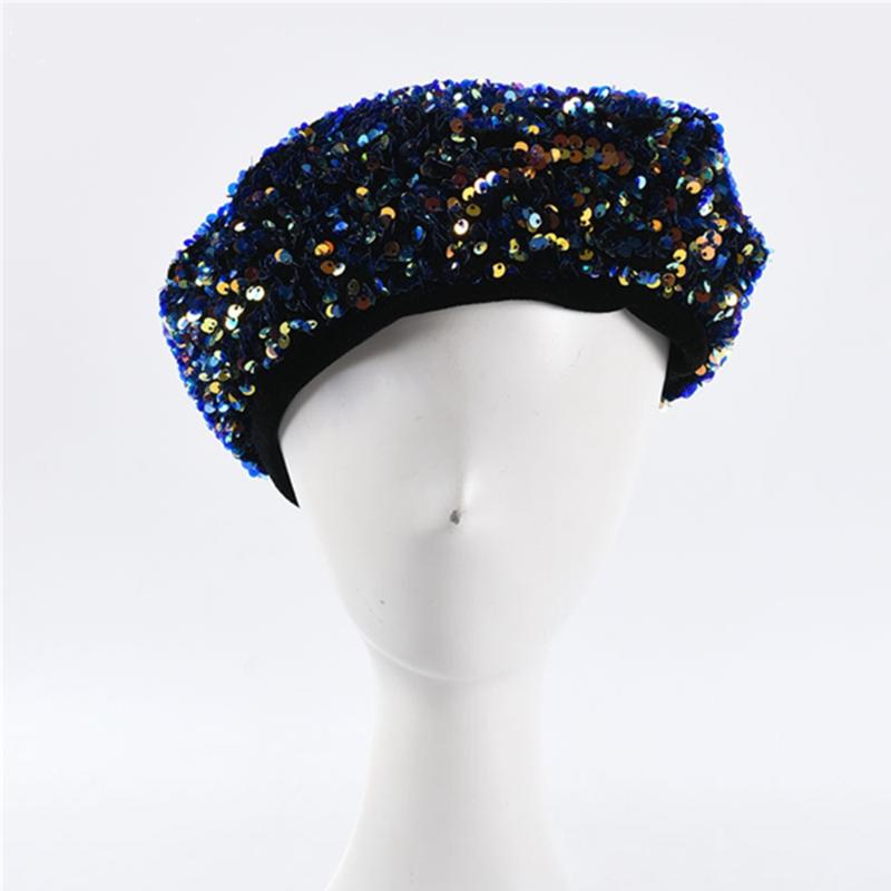 

women beret hat autumn color beanie hat sequinedall-match painter octagonal fashion newsboy, Navy