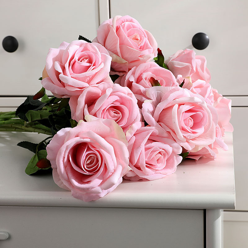 

9 Pieces Artificial Flowers Silk Rose High Quality Velvet Fabric Flowers for Home Decor Wedding Party Decorations White Rose