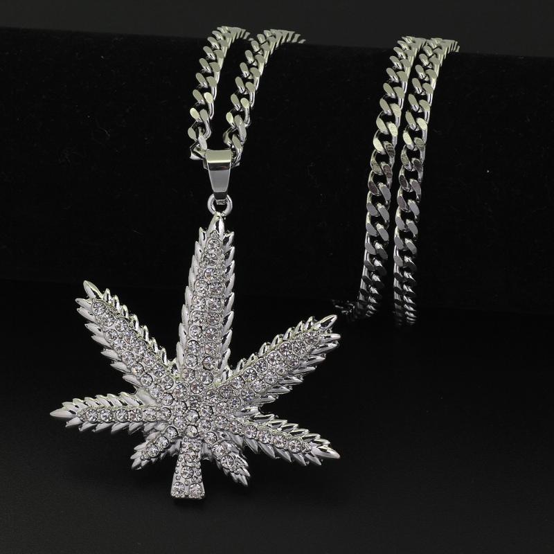 

Hip Hop Chain For Men Leaf Statement Pendant Necklaces Gold Color Stainless Steel Iced Out Hippie Kpop Jewelry Cuban Chain