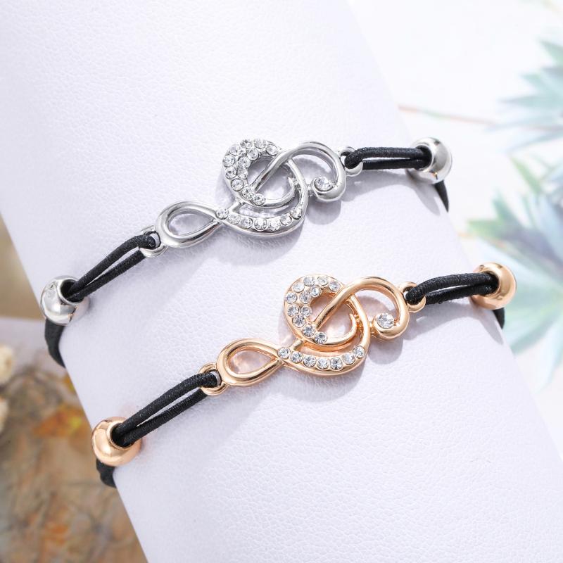 

Gold Silver Plated Musical Notes Bracelets Black Rope Adjustable Bracelet Female Gift Handmade Jewelry Accessories for Women