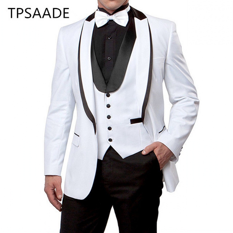 

New Popular Designs Men Suit White Blazer Black Pants Custom Made Mens Wedding Suits Groom Tuxedo Jacket Pants Vest 3Pcs, Dark grey