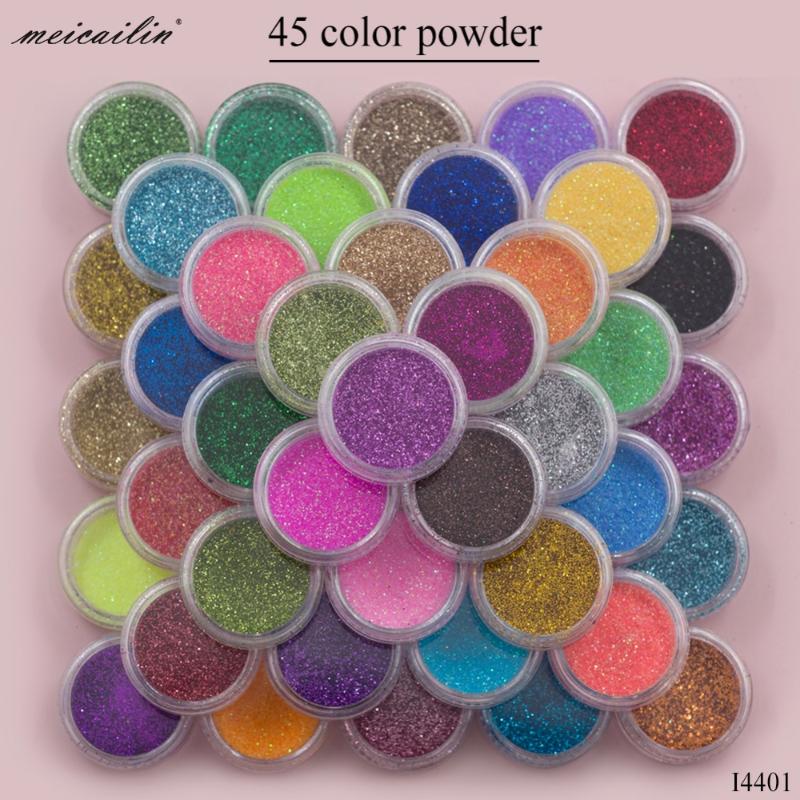 

Meicailin 45 pcs/Set Sugar Acrylic Nail Glitter Powder Pigment Chrome Shining Holo Nailart Glitter Dust Mermaid Fine Powders
