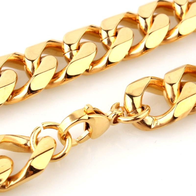 

15MM Trendy Stainless Steel Gold Cuban Curb Chain Mens Unisexs Jewelry Necklace Or Bracelet Bangle Handmade Gift 7"-40