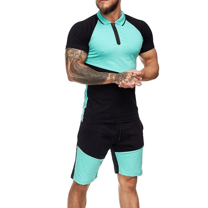 

Mens Tracksuit Summer Men Running Sets casual Sweatsuit Clothing Sportswear Set Fitness short-sleeved T-shirt shorts 2-piece, Black