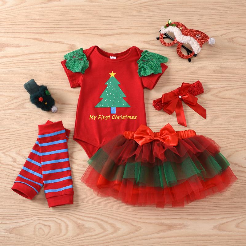 

Christmas Baby Girl Infant 4pcs Clothing Sets Suit Princess Tutu Skirt Romper Xmas Party Birthday Costumes Newborn Girl Sets, As pic