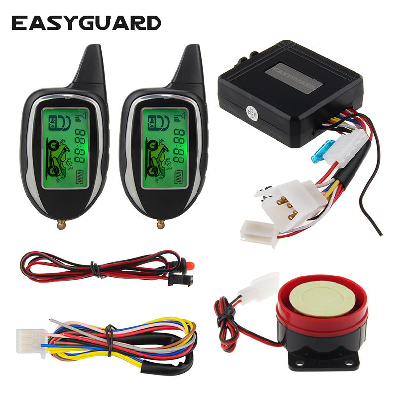 

Quality easyguard 2 way motorcycle alarm system with remote engine start starter tilt sensor colorful LCD display warning car