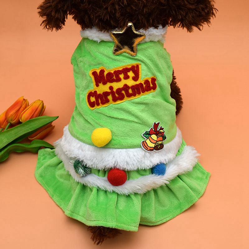 

Pet Warm Clothes Dog Girl Costume Princess Dress 2-legged Sleeveless Cute Apparel Merry Christmas Outfit, Green