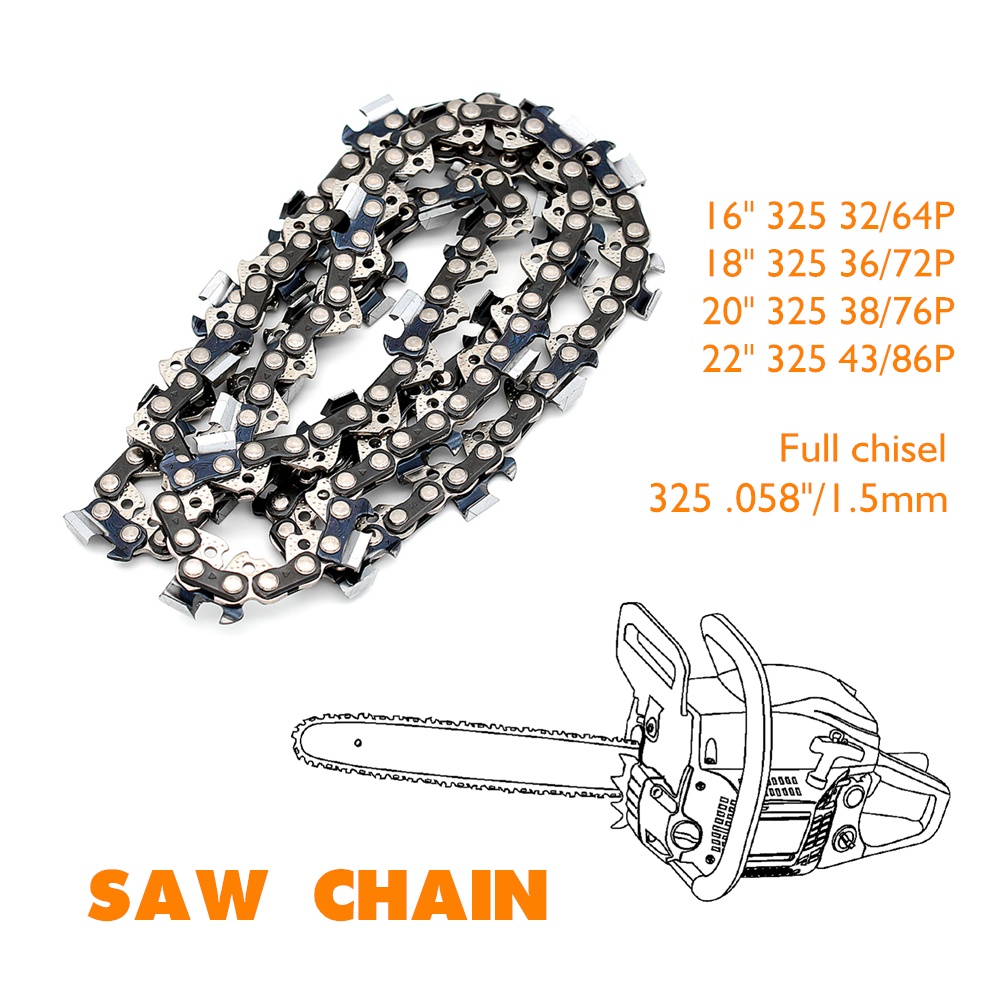 

Professional Saw Chain Full Chisel Pitch .325 Gauge .058"/1.5mm Length 16" 18" 20" 22" Available
