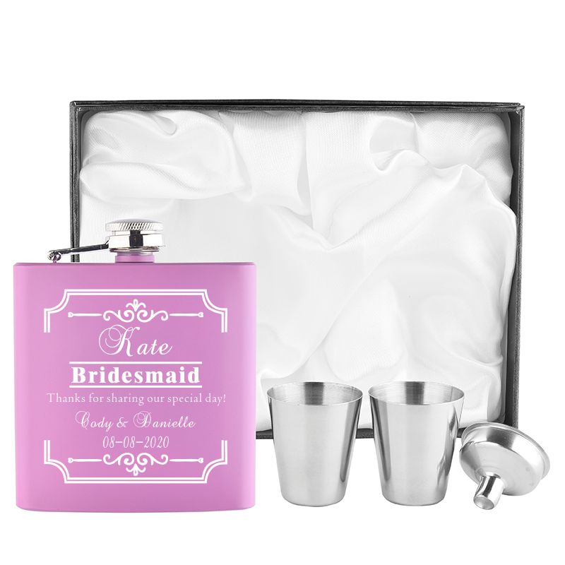 

1 Set Personalized Engraved 6oz Hip Flask White Funnel Box Stainless Steel Wedding Favor Bride Gifts Birthday Valentine's Day