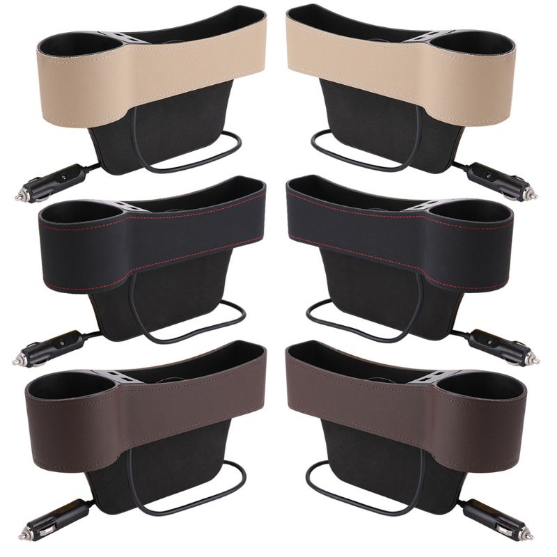 

Universal Car Seat Ga p Filler Console Side Pocket Storage Box Dual USB Charger Cup Holder