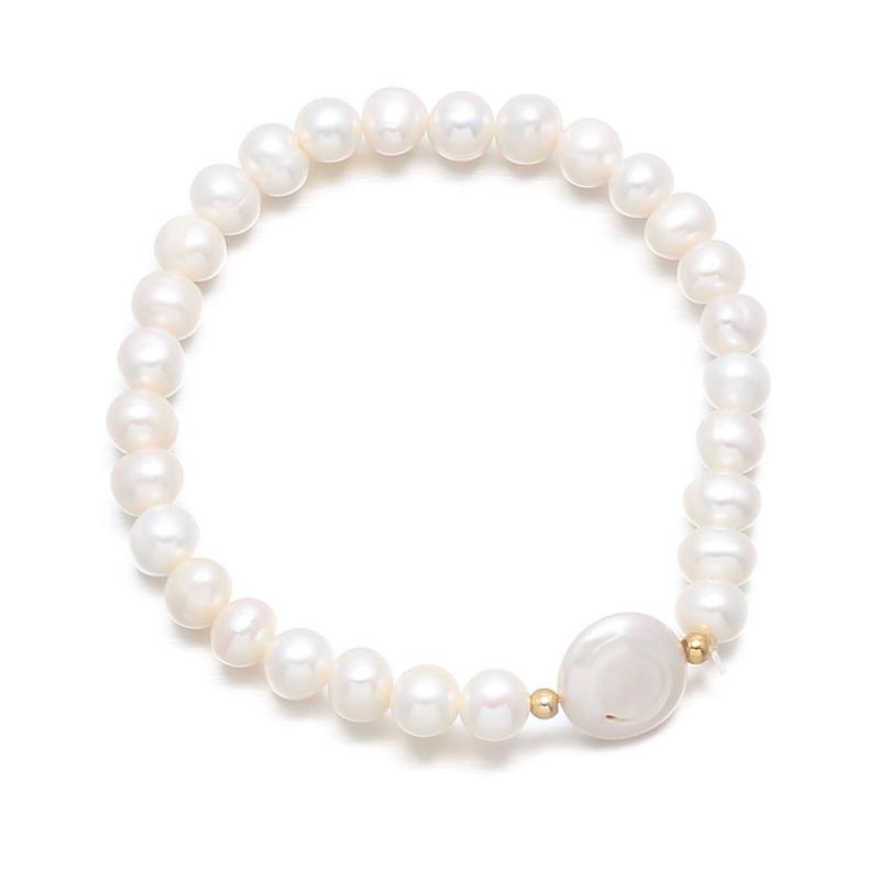 

2020 new hot-sale jewelry 6-7mm pearl potato beads 12mm button pearl bracelet bracelet length 18cm