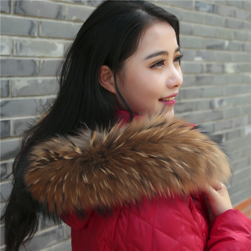 

Yechne 100% nature Real raccoon fur collar woman winter scarf coat Colonel cap long hot real fur scarf