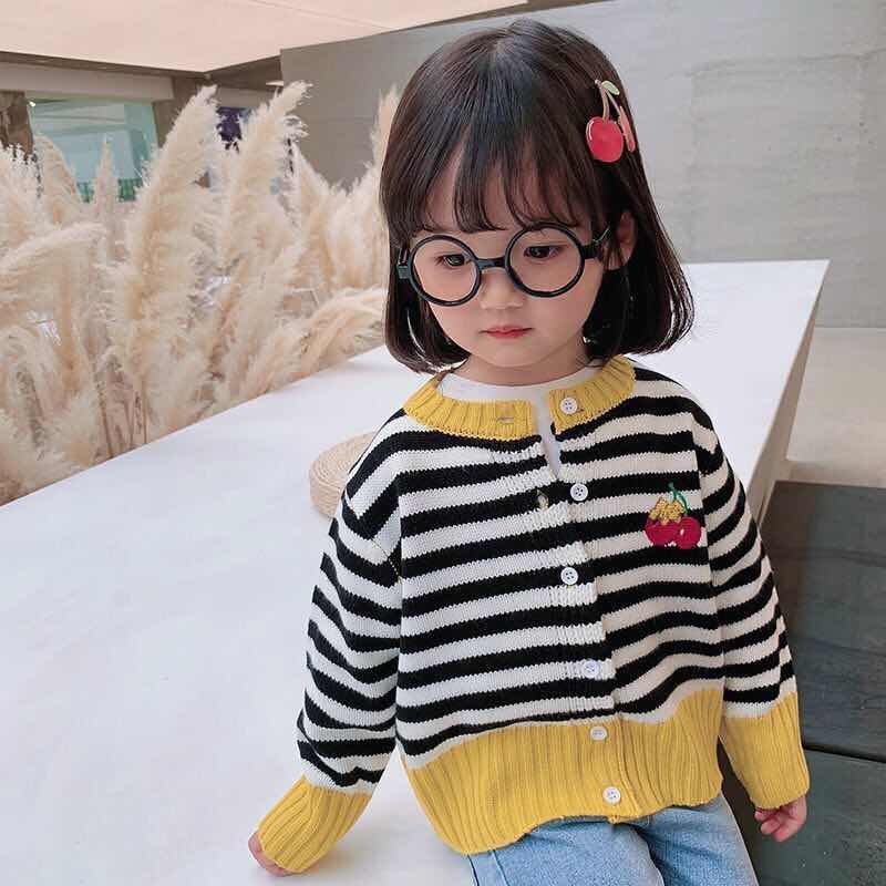 

Baby Girls Sweater Cardigan Autumn Winter Toddler Girl Knitted Pullovers Striped Cotton School Student Sweater Children Clothing, Green
