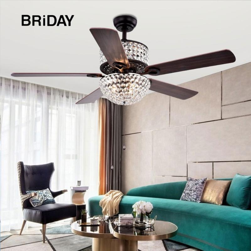 

52 inch Crystal LED Ceiling Fan Light Country Retro European Style Iron Leaf Fans Lights ventilator lamp bedroom decor ceeling