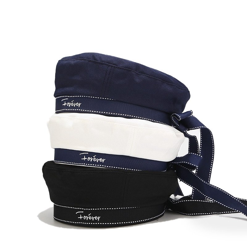 

2020 Autumn Winter Woman Hat Fashion Ribbon Bow Beret Letter Embroidery Winter Hats Vintage Male Beret French Hat Navy Cap, White