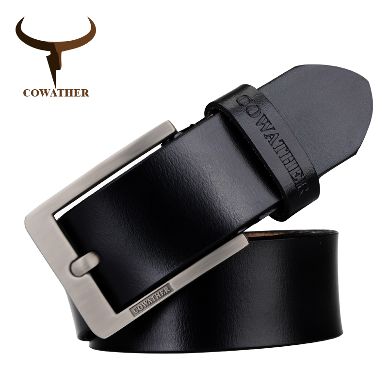 

COWATHER genuine men cow leather male strap pin buckle flashion classic adjustable black brown coffee gift wrap free shipping