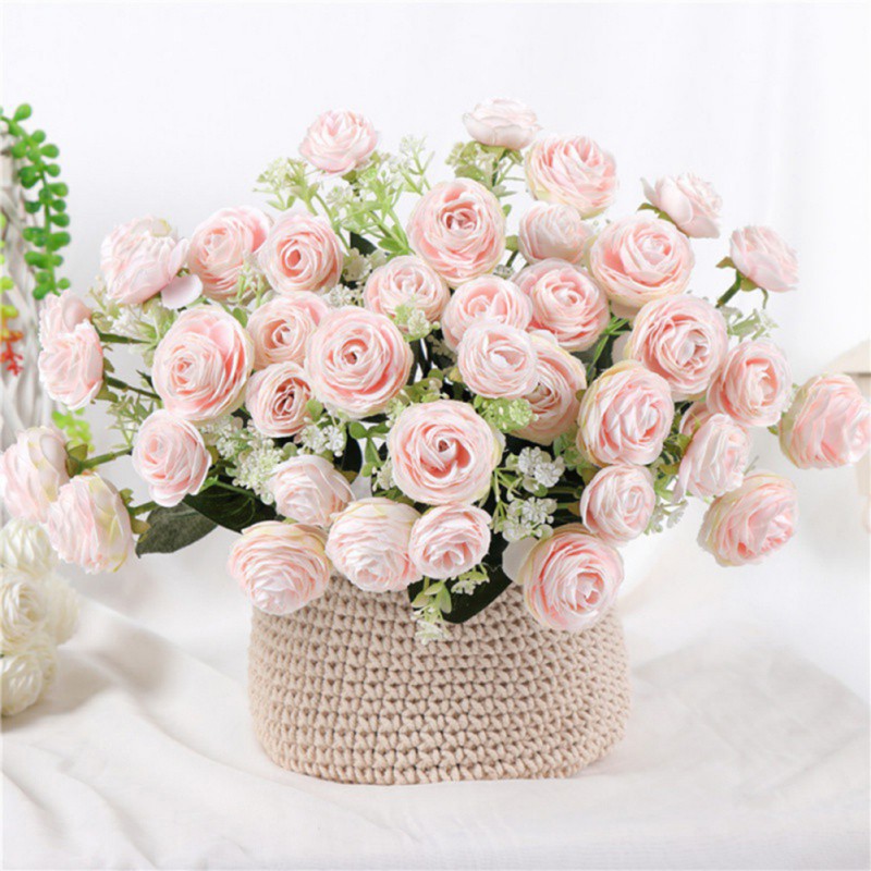

29cm Camellia Rose Pink Silk Artificial Flowers 10 head Bouquet Fake Flowers for Wedding Home Decoration indoor dorable