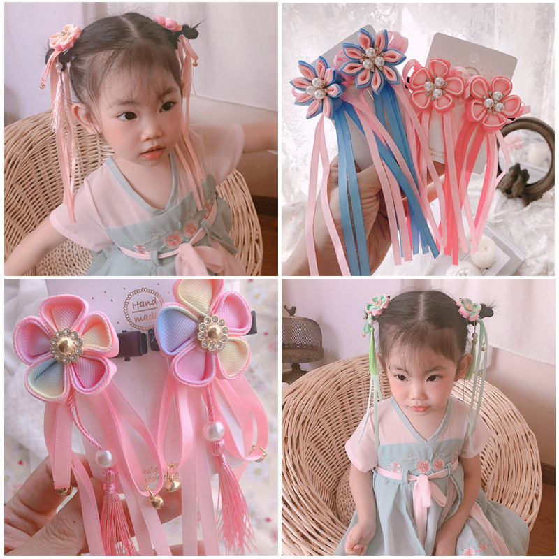 

Children Hair Accessories Kids Party Performance Ornament Headdress Ancient Chinese Institute Tassel Hair Flower Clips For Girls