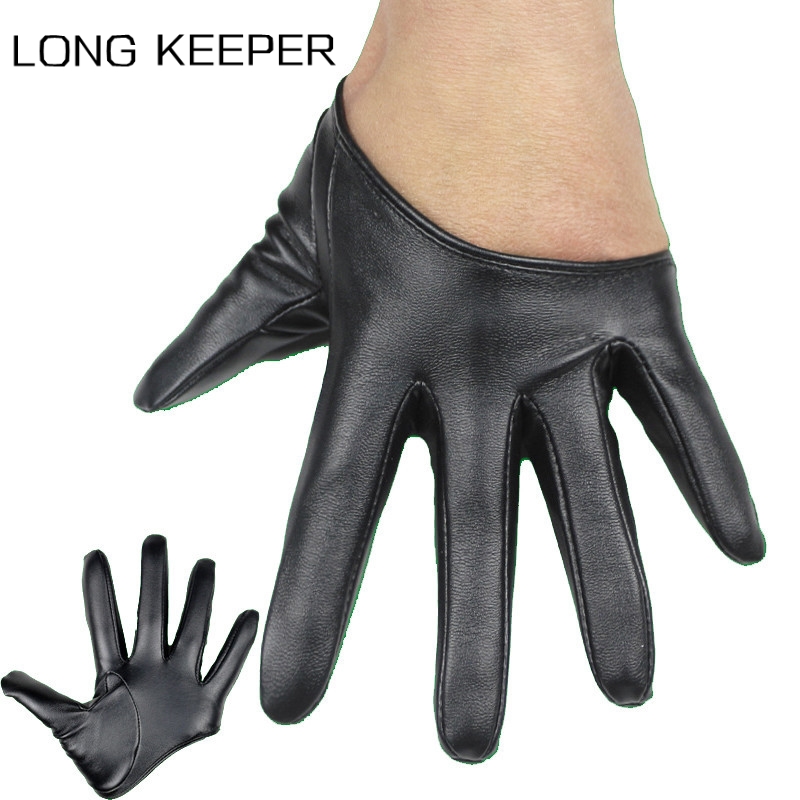 

LongKeeper New Design Sexy Leather Gloves for Women Half Palm PU Leather Gloves Party Show Mittens Black Gold Silver Full Finger