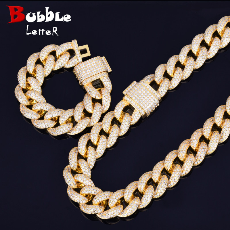 

Gold Color Jewelry Bracelet & Necklace Set Cubic Zirconia 23mm Big Choker Men's Hip hop Rock Jewelry