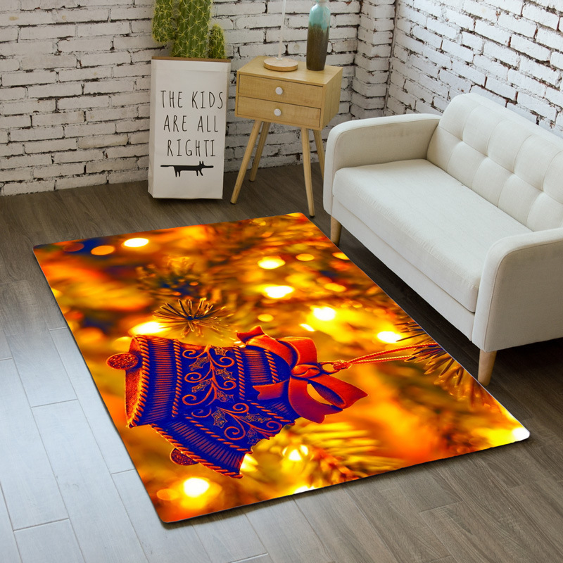 

Merry Christmas Rug Carpet Cartoon Bedroom Kids Play Mat Soft Non slip Xmas Bell Area Rugs Bedside Gold Carpets for Living Room, No.9