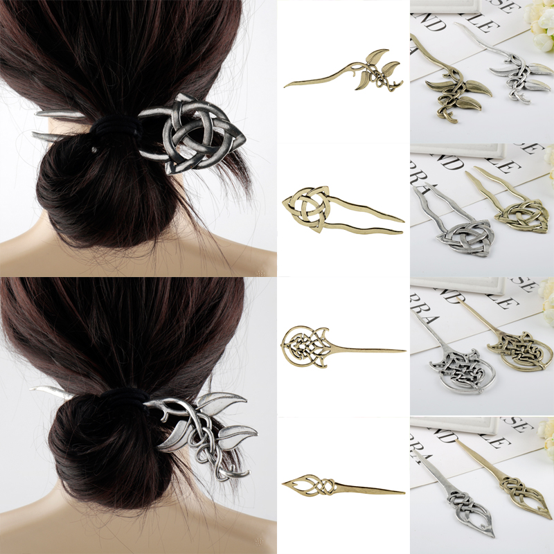 

Viking Hairpins Jewelry Hair Large Celtics Knots leaf Vintage Style Nordic Mythology Hair Clip Women Wedding Accessories
