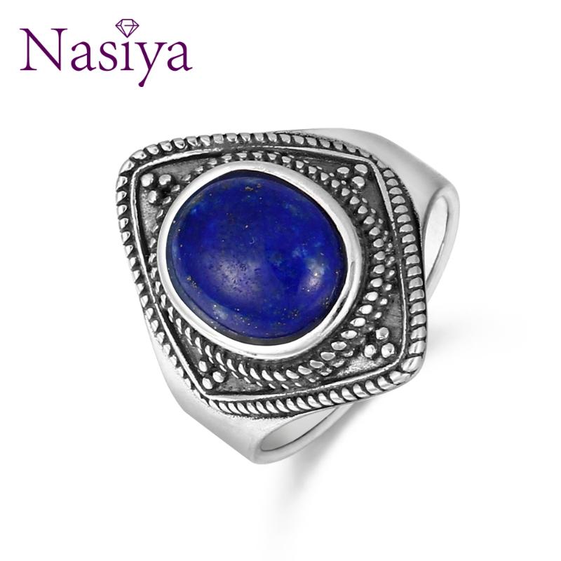 

Nasiya Vintage 8x10MM Natural Oval Lapis Rings 925 Silver Fine Jewelry For Women Anniversary Party Stone Silver Jewelry Gift