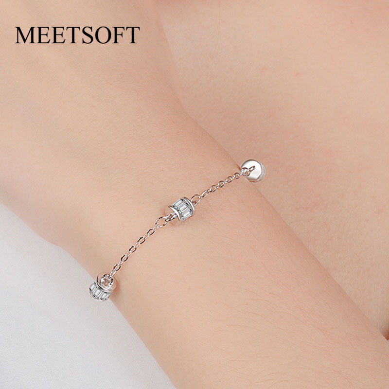 

MEETSOFT New Fashion Silver Color Accessories Trendy Crystal Bracelets For Women Zircon Popular Jewelry Gift
